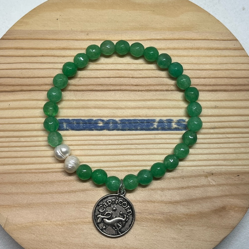Green Aventurine & Mother of Pearl Bracelet with Capricorn Charm